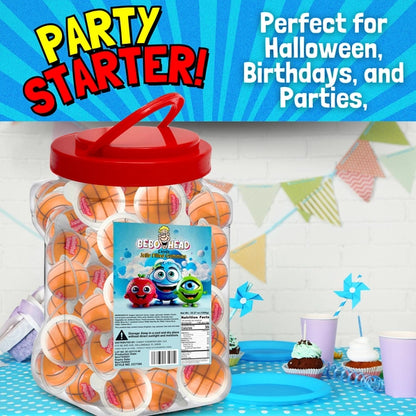 Bulk Candy 100ct Party Tub - Bebo Head Basketball Jelly Filled Gummies - Case of 8