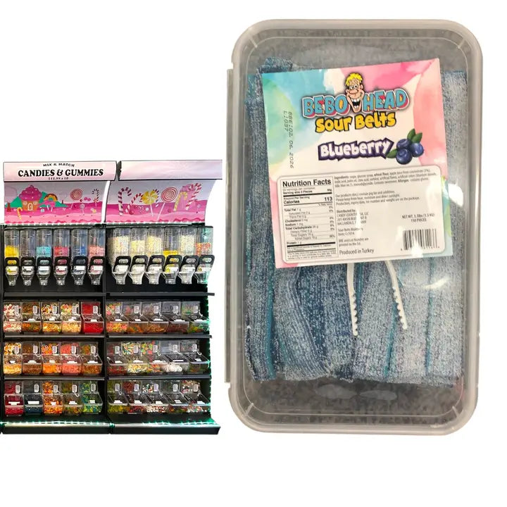 Bulk Candy Belts – Sour Blue Raspberry - Case of 19.8 lbs