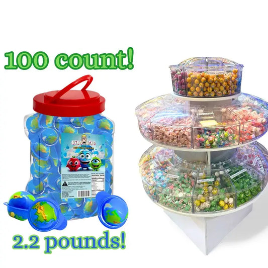 Bulk Candy 100ct Party Tub - Bebo Head Globe Jelly Filled Gummies - Case of 8