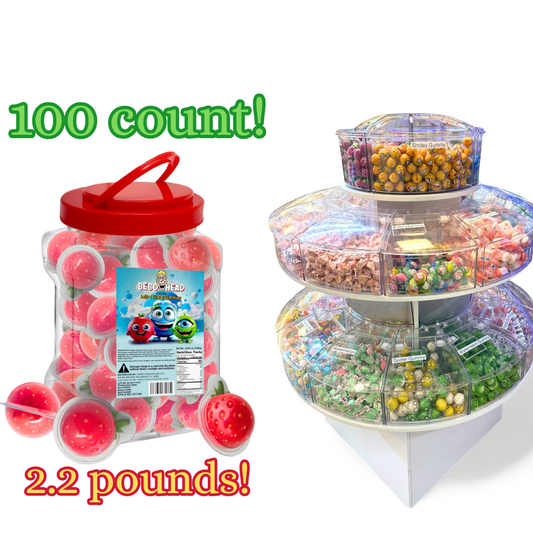 Bulk Candy 100ct Party Tub - Bebo Head Strawberry Jelly Filled Gummies - Case of 8