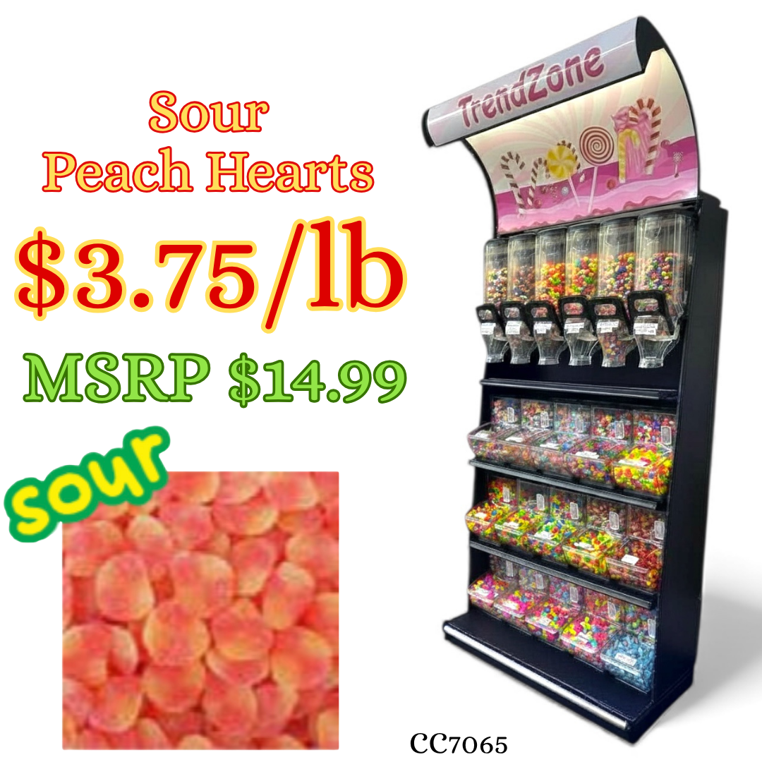 Bulk Candy Gummies – Sour! Peach Hearts - Case of 26.45 lb