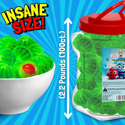 Bulk Candy 100ct Party Tub - Bebo Head Watermelon Jelly Filled Gummies - Case of 8