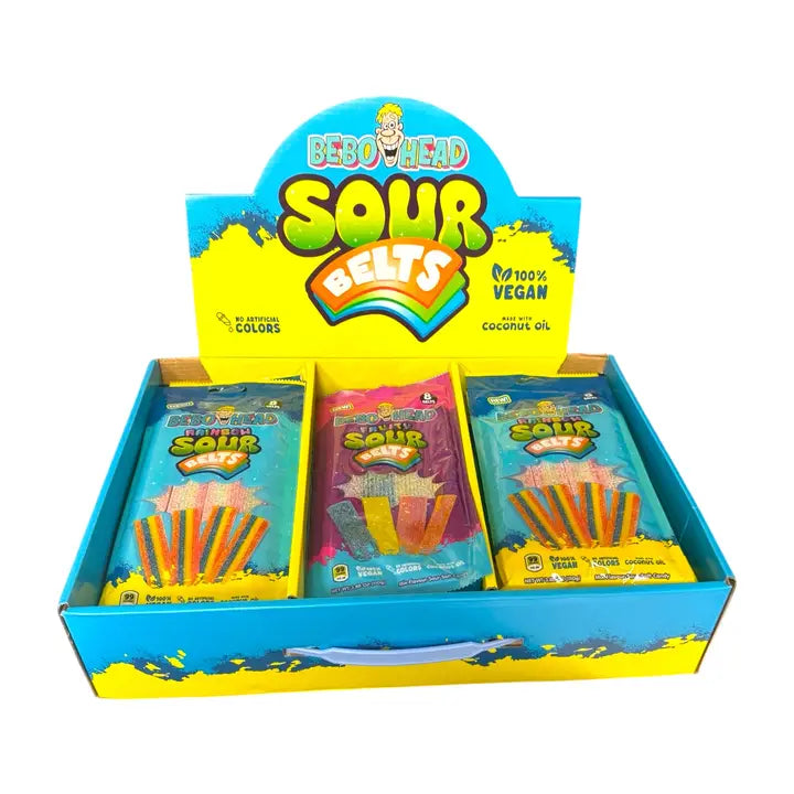 Bebo Head Sour Belts - Rainbow and Fruity Flavors Case of 30