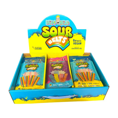 Bebo Head Sour Belts - Rainbow and Fruity Flavors Case of 30