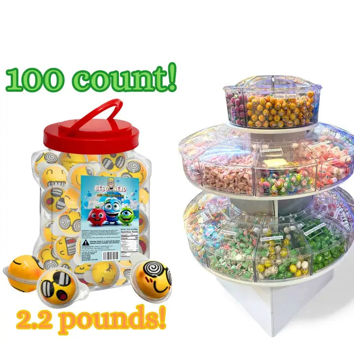 Bulk Candy 100ct Party Tub - Bebo Head Emoji Jelly Filled Gummies   - Case of 8