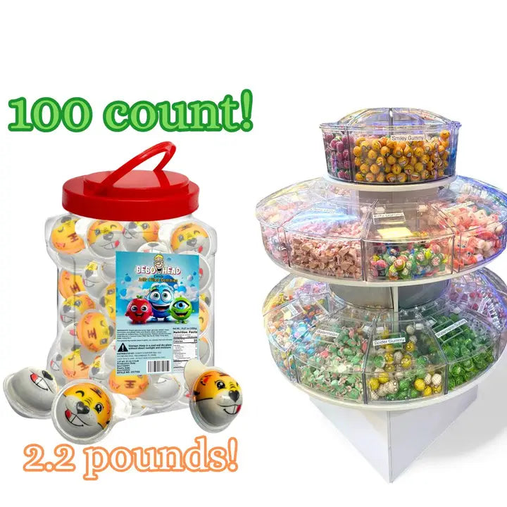 Bulk Candy 100ct Party Tub -  Bebo Head Beaver Face Jelly Filled Gummies - Case of 8