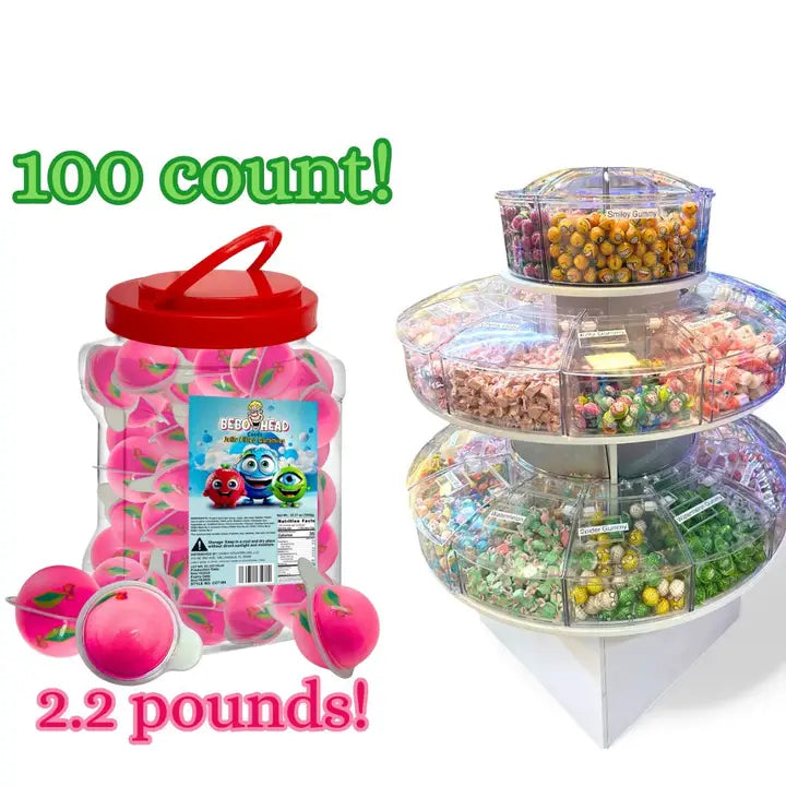 Bulk Candy 100ct Party Tub - Bebo Head Cherry Jelly Filled Gummies - Case of 8