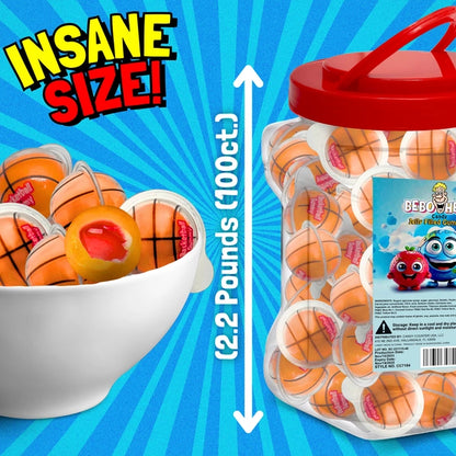 Bulk Candy 100ct Party Tub - Bebo Head Basketball Jelly Filled Gummies - Case of 8