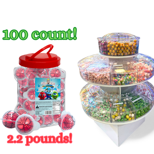 Bulk Candy 100ct Party Tub - Bebo Head SpiderGuy Jelly Filled Gummies - Case of 8