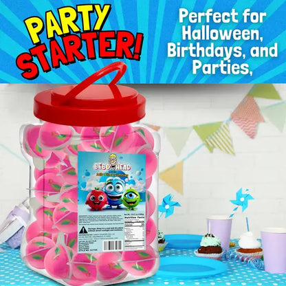 Bulk Candy 100ct Party Tub - Bebo Head Cherry Jelly Filled Gummies - Case of 8