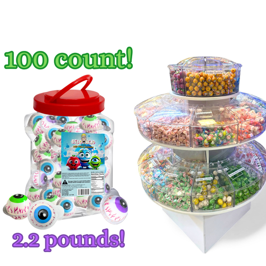 Bulk Candy 100ct Party Tub - Bebo Head Eye Balls Jelly Filled Gummies - Case of 8