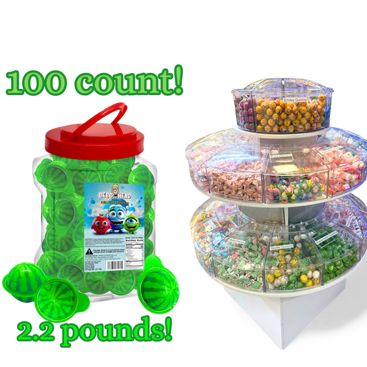Bulk Candy 100ct Party Tub - Bebo Head Watermelon Jelly Filled Gummies - Case of 8