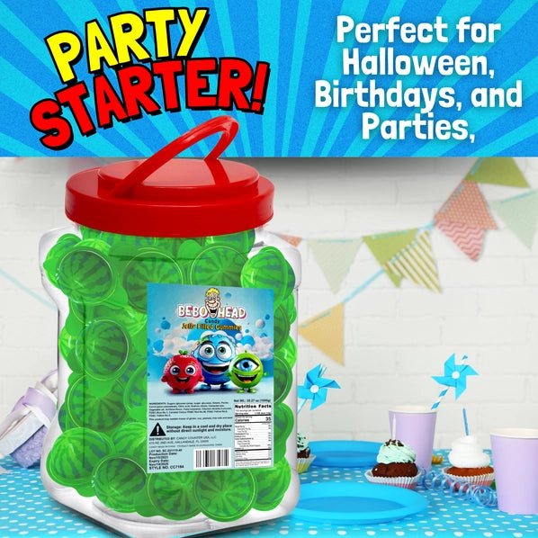 Bulk Candy 100ct Party Tub - Bebo Head Watermelon Jelly Filled Gummies - Case of 8