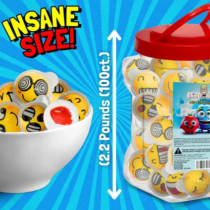 Bulk Candy 100ct Party Tub - Bebo Head Emoji Jelly Filled Gummies   - Case of 8