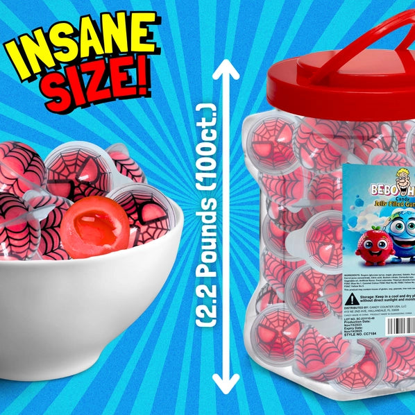 Bulk Candy 100ct Party Tub - Bebo Head SpiderGuy Jelly Filled Gummies - Case of 8
