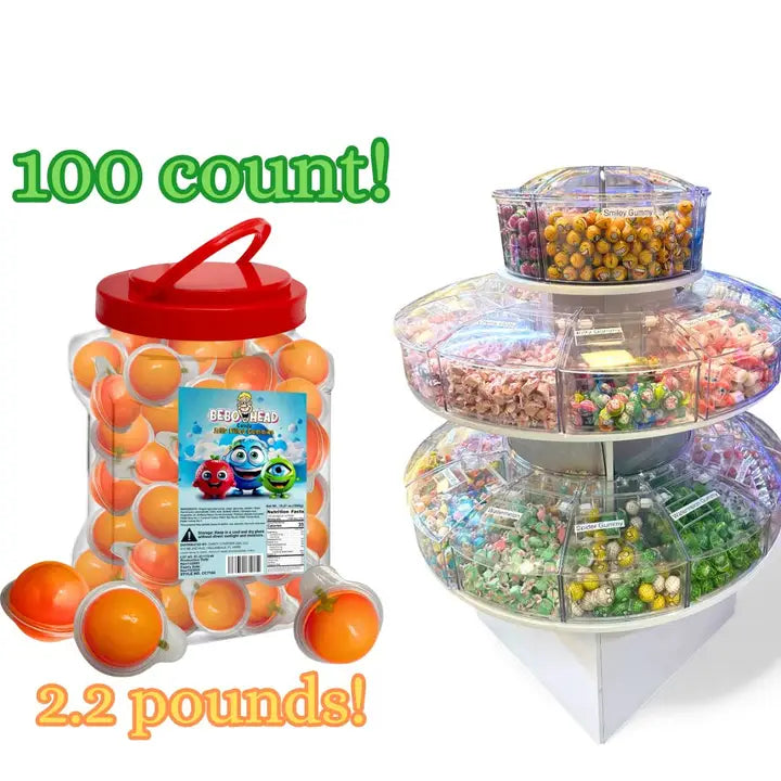 Bulk Candy 100ct Party Tub -   Bebo Head Orange Jelly Filled Gummies - Case of 8