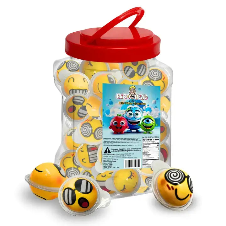Bulk Candy 100ct Party Tub - Bebo Head Emoji Jelly Filled Gummies   - Case of 8