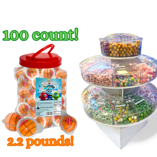 Bulk Candy 100ct Party Tub - Bebo Head Basketball Jelly Filled Gummies - Case of 8