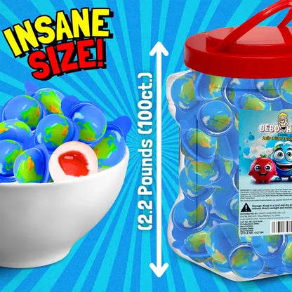 Bulk Candy 100ct Party Tub - Bebo Head Globe Jelly Filled Gummies - Case of 8