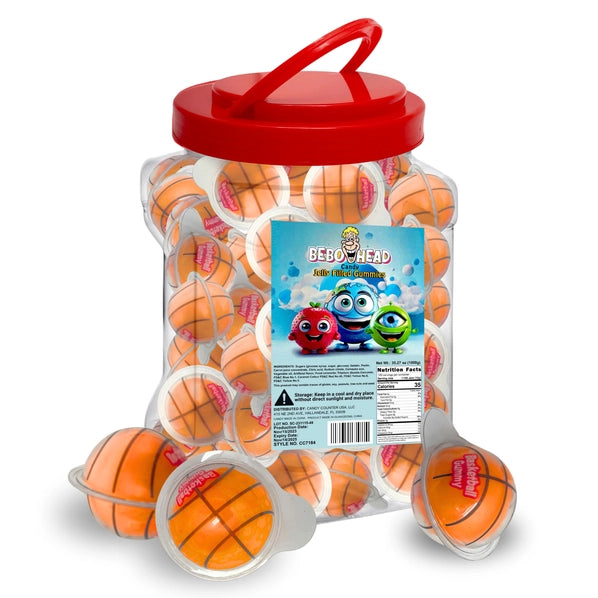 Bulk Candy 100ct Party Tub - Bebo Head Basketball Jelly Filled Gummies - Case of 8