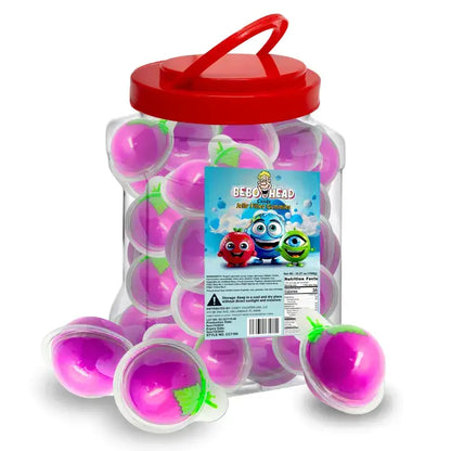 Bulk Candy 100ct Party Tub - Bebo Head Grape Jelly Filled Gummies - Case of 8