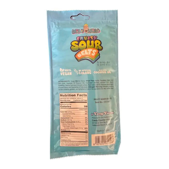 Bebo Head Sour Belts - Rainbow and Fruity Flavors Case of 30