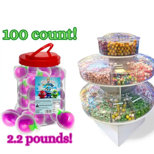 Bulk Candy 100ct Party Tub - Bebo Head Grape Jelly Filled Gummies - Case of 8