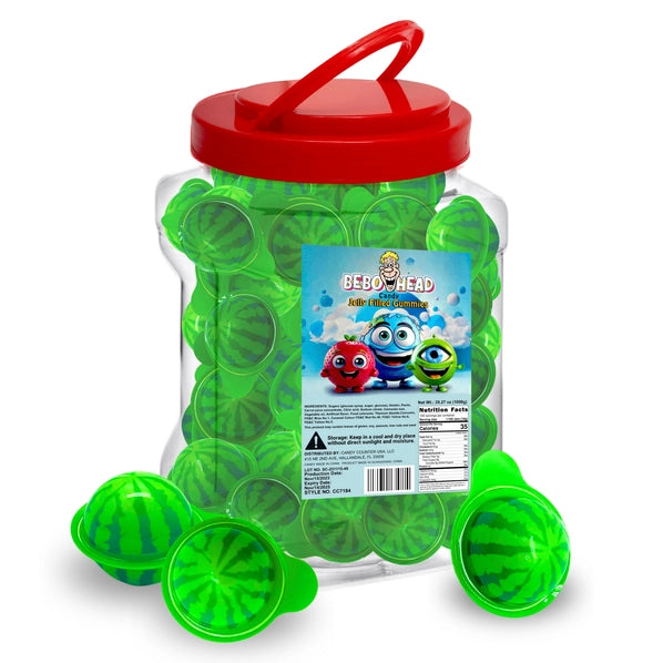 Bulk Candy 100ct Party Tub - Bebo Head Watermelon Jelly Filled Gummies - Case of 8
