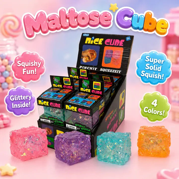 Maltose Squishy - Glitter Cheese Cubes – 12 pcs