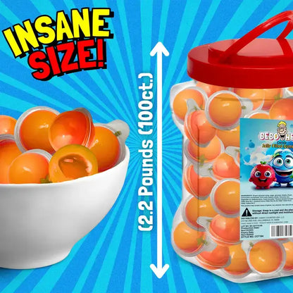 Bulk Candy 100ct Party Tub -   Bebo Head Orange Jelly Filled Gummies - Case of 8